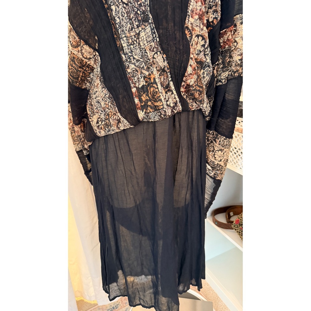 Nostalgia Vintage Whimsigoth Maxi Dress Brown Black Lace Patchwork Print Medium - Picture 16 of 16